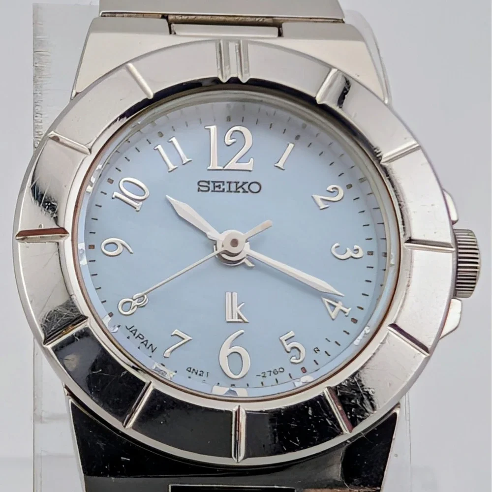 Vintage Seiko Lukia Women's Watch 4N21-1130 Blue MOP Dial Stainless Steel 5.75